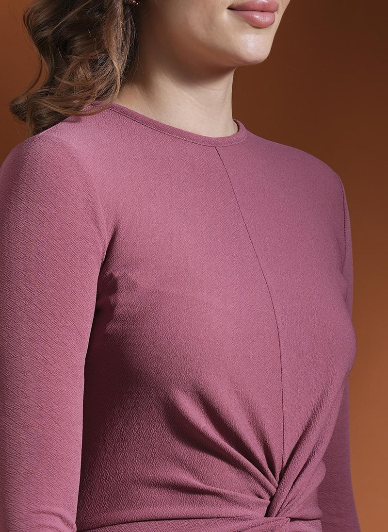 Globus Women's Rose Bodycon Party Dress with Round Neck and Twisted Detail - Image 5
