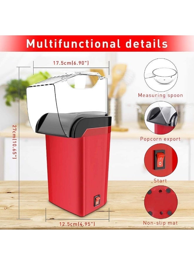 KRIPESH Hot Air Popcorn Maker Machine 1200W, Home Popcorn Maker with Removable Top Cover and Measuring Spoon, Healthy Oil-Free for Parties & Kids Easy to Clean, 2-3 Minutes Fast, Red  - Image 4