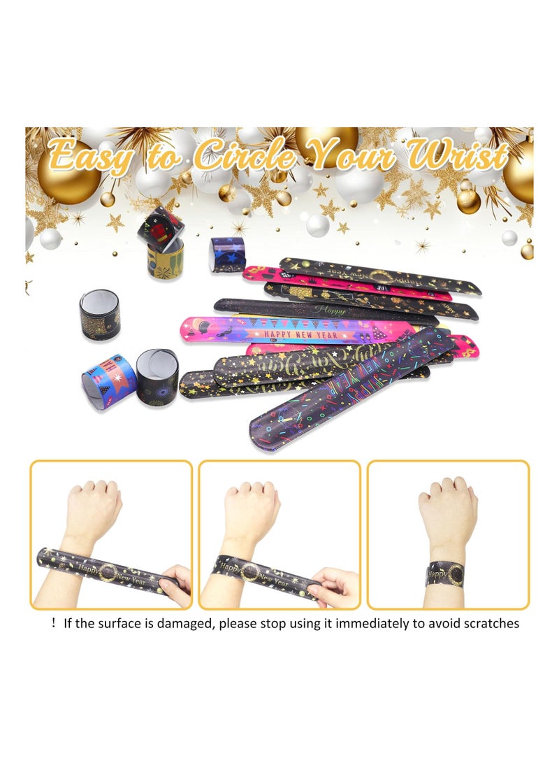 Excefore 24 Pcs Slap Bracelet for Kids Party Bag Fillers, New Year Wristbands Fun Boys and Girls Slap Bands Bulk Vinyl Rolls for Birthday Gift Goodie Bag Flavors School Classroom Little Toys - Image 4