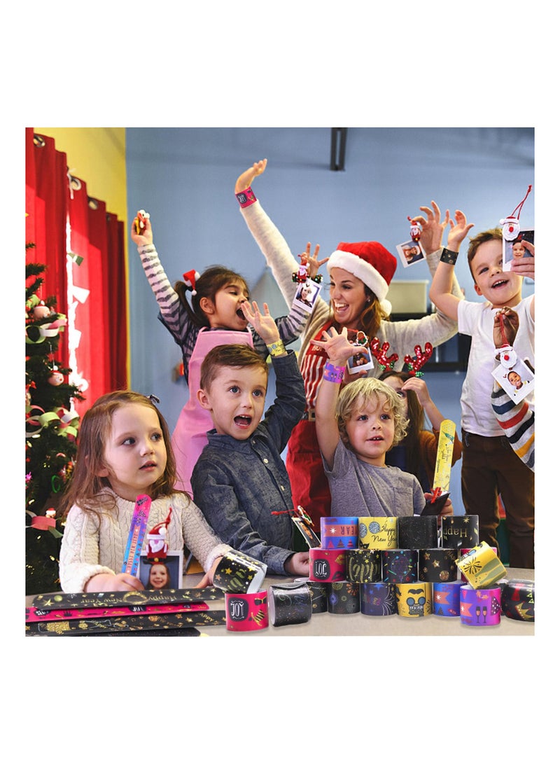 Excefore 24 Pcs Slap Bracelet for Kids Party Bag Fillers, New Year Wristbands Fun Boys and Girls Slap Bands Bulk Vinyl Rolls for Birthday Gift Goodie Bag Flavors School Classroom Little Toys - Image 5