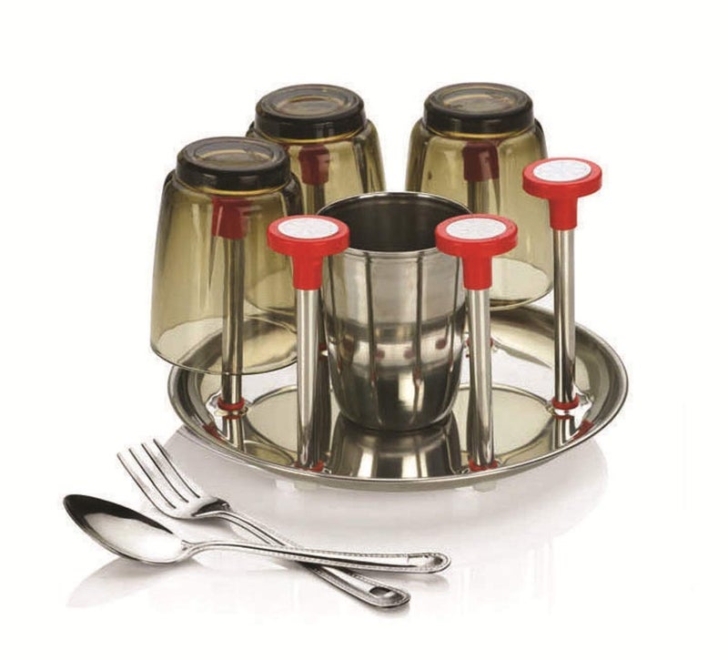 Amaxone Glass Stand Steel for KitchenDining TableStainless Steel Cup Holder Stainless Steel and Virgin Glass Holder for 6 Glasses - Image 2