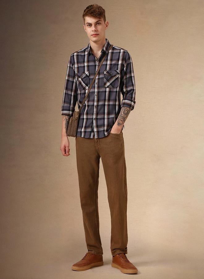 دينيس لينغو قميص قطني كاجوال متعدد الألوان بقصة عادية وياقة عادية - Image 1