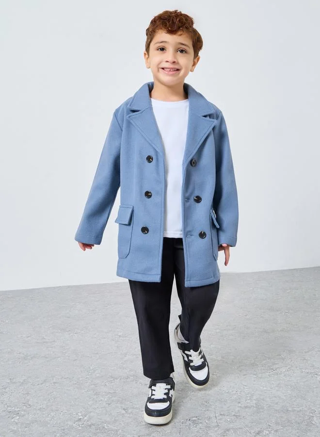 Styli Styli Boys Blue Button Detail Notch Lapel Coat