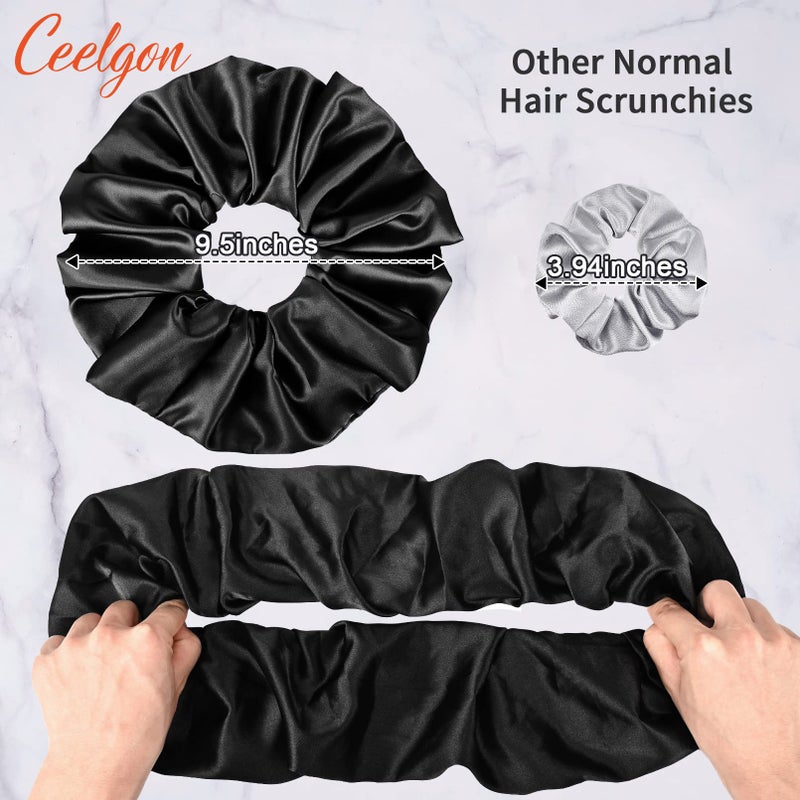 CEELGON 9.5 inch Silk Scrunchies Oversized Scrunchie Jumbo Scrunchies Giant Silk Scrunchie Extra Large Satin Scrunchies Thick Elastic Fluffy Hair Ties for Women and Girls 3 Pack (Black, Black, Black) - Image 2