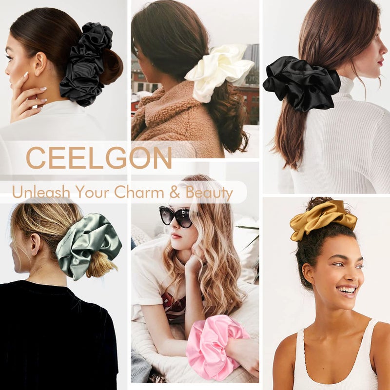 CEELGON 9.5 inch Silk Scrunchies Oversized Scrunchie Jumbo Scrunchies Giant Silk Scrunchie Extra Large Satin Scrunchies Thick Elastic Fluffy Hair Ties for Women and Girls 3 Pack (Black, Black, Black) - Image 5