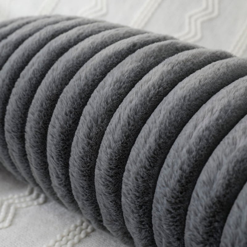 PANOD Faux Fur Decorative Lumbar Throw Pillow Covers 12 x 26 Long Boho Lumbar Pillow Covers Pillow Case Cushion Case for Bed Sofa Farmhouse Livingroom Grey - Image 4