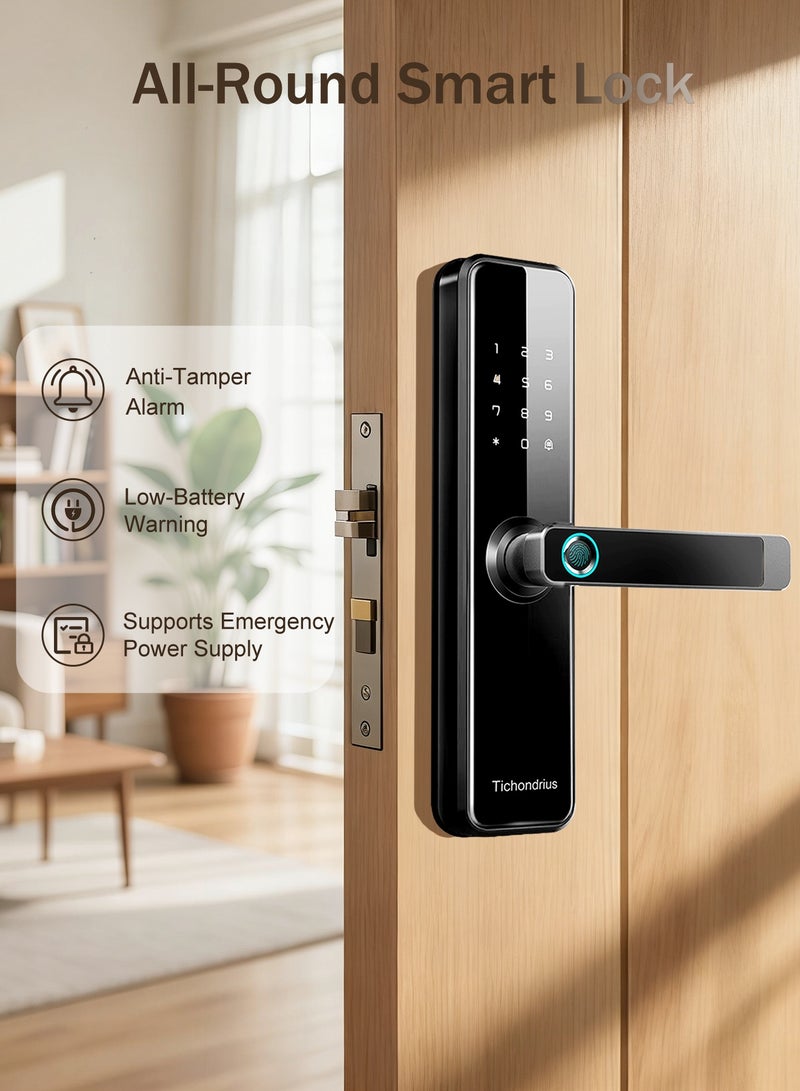 Tichondrius Smart Door Lock with Bluetooth TTLock App, Fingerprint, Passcode, 7*Cards & Key – 5-Way Access Control for Home and Office Security - Image 4