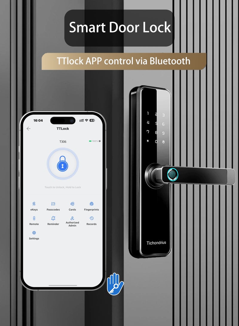 Tichondrius Smart Door Lock with Bluetooth TTLock App, Fingerprint, Passcode, 7*Cards & Key – 5-Way Access Control for Home and Office Security - Image 5