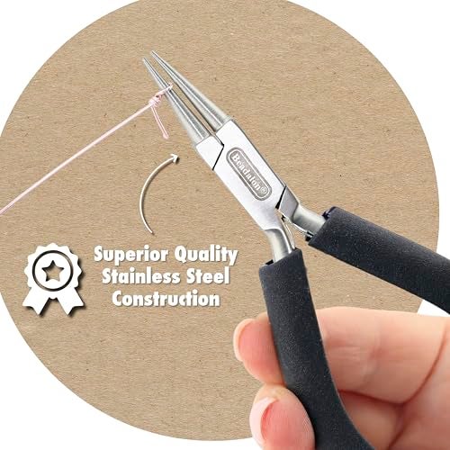 Beadalon Designer Series Round Nose Pliers, Black Vinyl-Free Grips, Stainless Steel, Box Joint, Double Leaf Springs, 4.75 in - Image 3