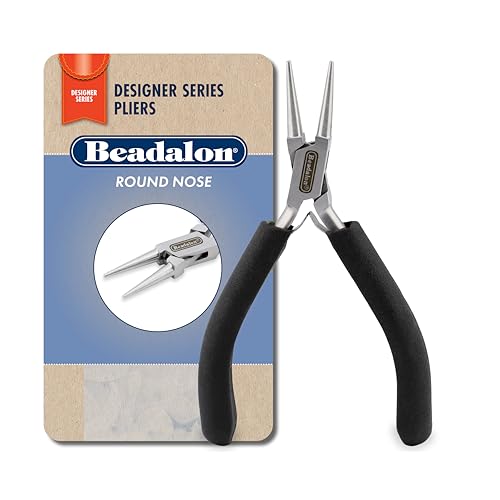 Beadalon Designer Series Round Nose Pliers, Black Vinyl-Free Grips, Stainless Steel, Box Joint, Double Leaf Springs, 4.75 in - Image 1