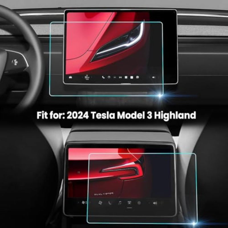 قطعتان من واقي الشاشة غير اللامع لـ Tesla 2024 Model 3 ملحقات المرتفعات 15.4 بوصة شاشة ملاحة أمامية + زجاج مقسى خلفي 8 بوصة مع ملحقات محاذاة تلقائية 9H مضادة للتوهج - Image 3