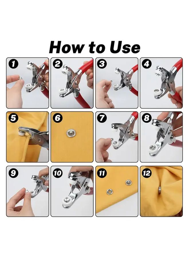 100 In 1 Heavy Duty Metal Snap Fastener Kit With Ergonomic Press Tool And Clear Storage Box White Red Color Coded Buttons Press System For DIY Crafts Faux Leather Clothing Belts Bags Jackets Vests Pants Keys Durable Snap Buttons Smooth Locking Mechanism No Sew Required Includes Hand Press Plier 100 Sets Snap Fasteners For Long Lasting Use - Image 4