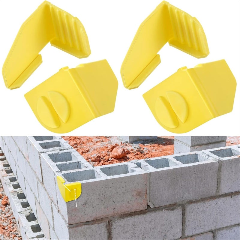4pcs Construction Worker Plastic Bricklaying Line Anchor Corner Clips For Securing Lines At Brick Block Corners Yellow - Image 1