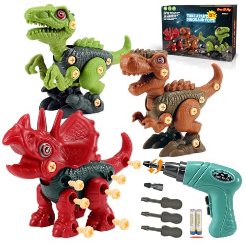 FREE TO FLY Dinosaur Toys Gifts for 3 4 5 6 7 8 Year Old Boys Stem Dinosaur Toy for Kids 35 Girls Toddler Building Learning Eductional Take Apart Dino Toys with Electric Drill Birthday - Image 1
