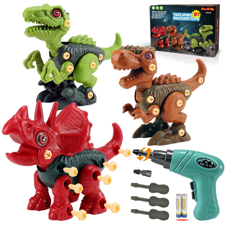 FREE TO FLY Dinosaur Toys Gifts for 3 4 5 6 7 8 Year Old Boys Stem Dinosaur Toy for Kids 35 Girls Toddler Building Learning Eductional Take Apart Dino Toys with Electric Drill Birthday - Image 2