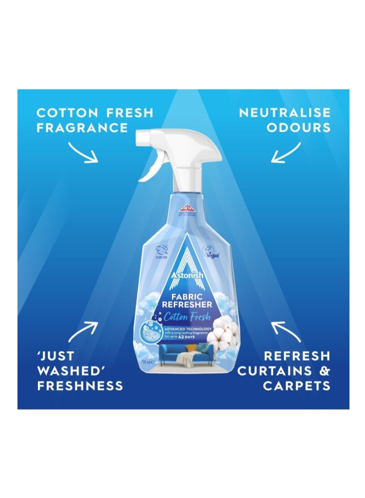 Astonish Fabric Freshener Spray for Refreshing Clothes, Curtains, Carpet & Fabrics, Fresh Cotton Fragrance, 750ml - Image 3