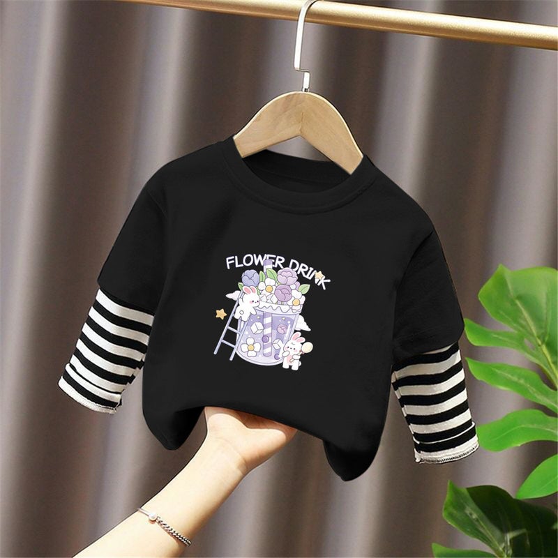 G2053# Girls Long Sleeve Shirt Western New Children'S Cartoon Cute Round Neck Base Shirt Fake Two-Piece Fashion - Image 4