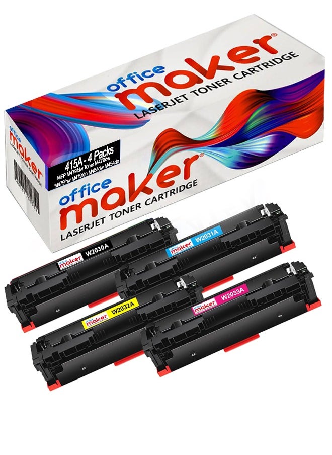 أوفيس ميكر Office Maker Ink Compatible Toner Cartridge to Replace HP 415A 415A (Black Cyan Magenta Yellow) Compatible with Laserjet Pro MFP M479fdw M479fdn M479fdw M454dw M454dn Combo Pack  - Image 1