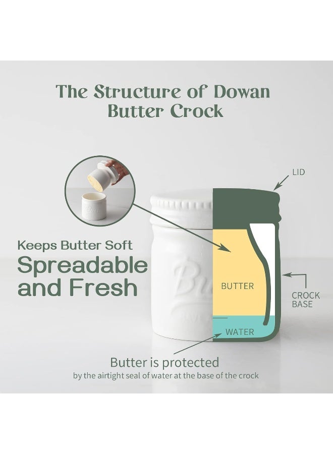 DOWAN Butter Crock, French Butter Dish for Spreadable Soft Butter, Ceramic Butter Keeper With Lid for Countertop, Butter Dish With Waterline, Housewarming Gift, Kitchen and Home Decor, White - Image 3