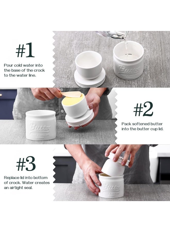 DOWAN Butter Crock, French Butter Dish for Spreadable Soft Butter, Ceramic Butter Keeper With Lid for Countertop, Butter Dish With Waterline, Housewarming Gift, Kitchen and Home Decor, White - Image 4