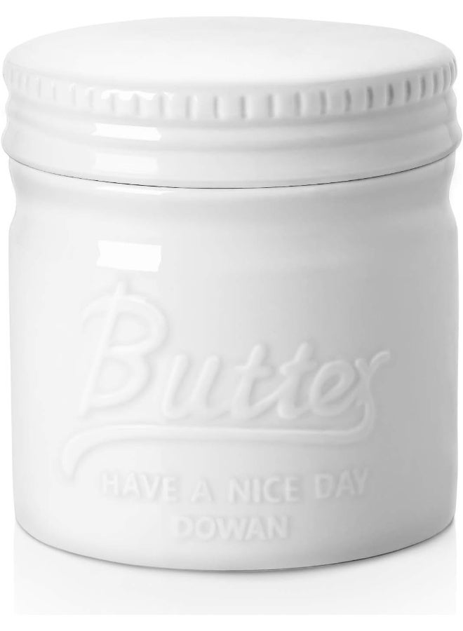 DOWAN Butter Crock, French Butter Dish for Spreadable Soft Butter, Ceramic Butter Keeper With Lid for Countertop, Butter Dish With Waterline, Housewarming Gift, Kitchen and Home Decor, White - Image 1