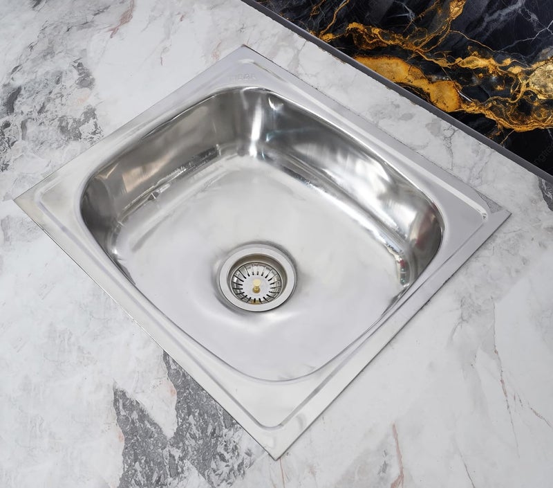 BOWLS  MORE أحواض أكثر تصميم تقليدي من الدرجة 304 تشطيب لامع عالي حوض مطبخ فردي مع مجموعة توصيل من الفولاذ المقاوم للصدأ وأنبوب PVC فضي 18x 16 x 8 - Image 2