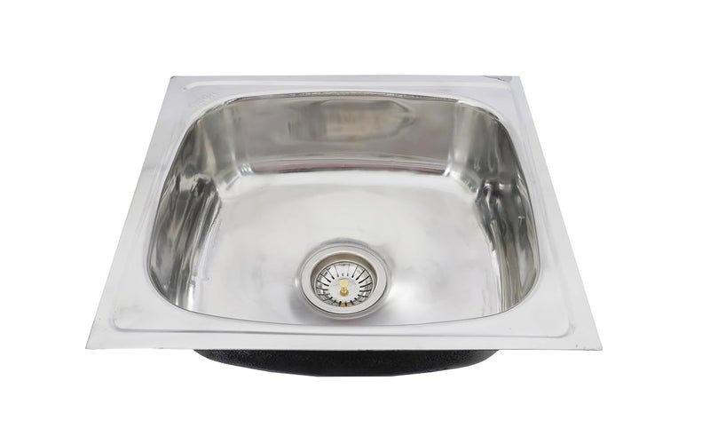 BOWLS  MORE أحواض أكثر تصميم تقليدي من الدرجة 304 تشطيب لامع عالي حوض مطبخ فردي مع مجموعة توصيل من الفولاذ المقاوم للصدأ وأنبوب PVC فضي 18x 16 x 8 - Image 1