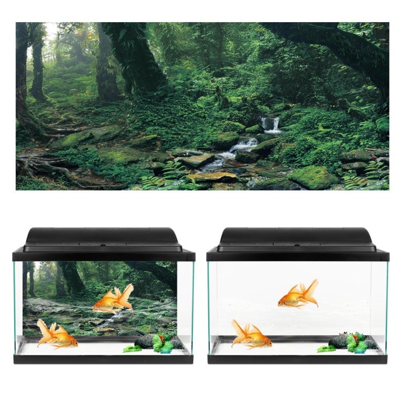 Fish Tank Background Poster:  High-Quality PVC Material, Firm Durable - Dual Side Riverway Green Woods Pattern, Realistic Look - Waterproof Non-Glare for Home Aquarium Decoration - Image 5