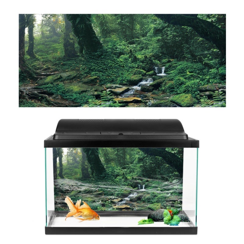Fish Tank Background Poster:  High-Quality PVC Material, Firm Durable - Dual Side Riverway Green Woods Pattern, Realistic Look - Waterproof Non-Glare for Home Aquarium Decoration - Image 2