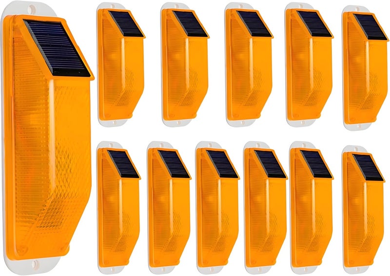 risoon Solar Strobe Warning Light: High Visibility LED Warning Lamp Waterproof Flashing Beacon Barricade Construction Road Safety Traffic Light, Easy Installation for Driveways Dock (12PCS-Yellow) - Image 1