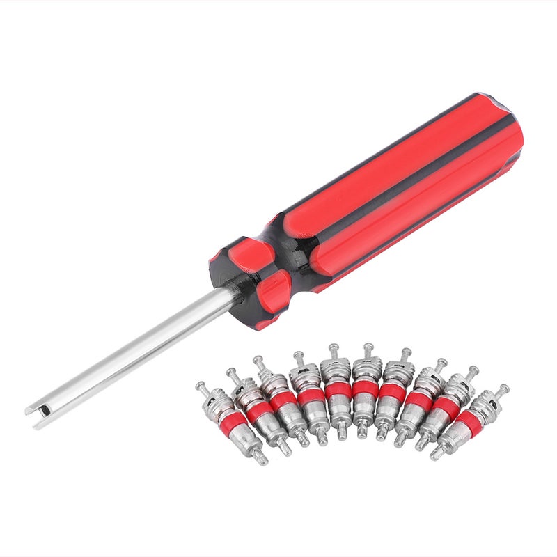 Motorcycle Wheel Tire Valve Core 10 Pcs with Remover Tool Repair Removal Kit - Image 1