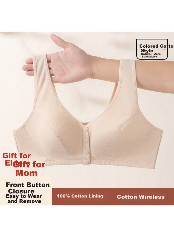 Top melon Dingguagua Dingguagua Women's Middle-aged And Elderly Wireless Printed Large Size Front Buckle Vest Style Mom Underwear Colored Cotton Beige 85b Bra - Image 1