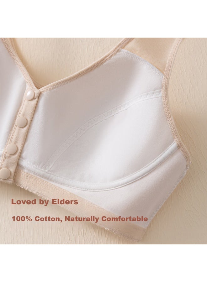 Top melon Dingguagua Dingguagua Women's Middle-aged And Elderly Wireless Printed Large Size Front Buckle Vest Style Mom Underwear Colored Cotton Beige 85b Bra - Image 3