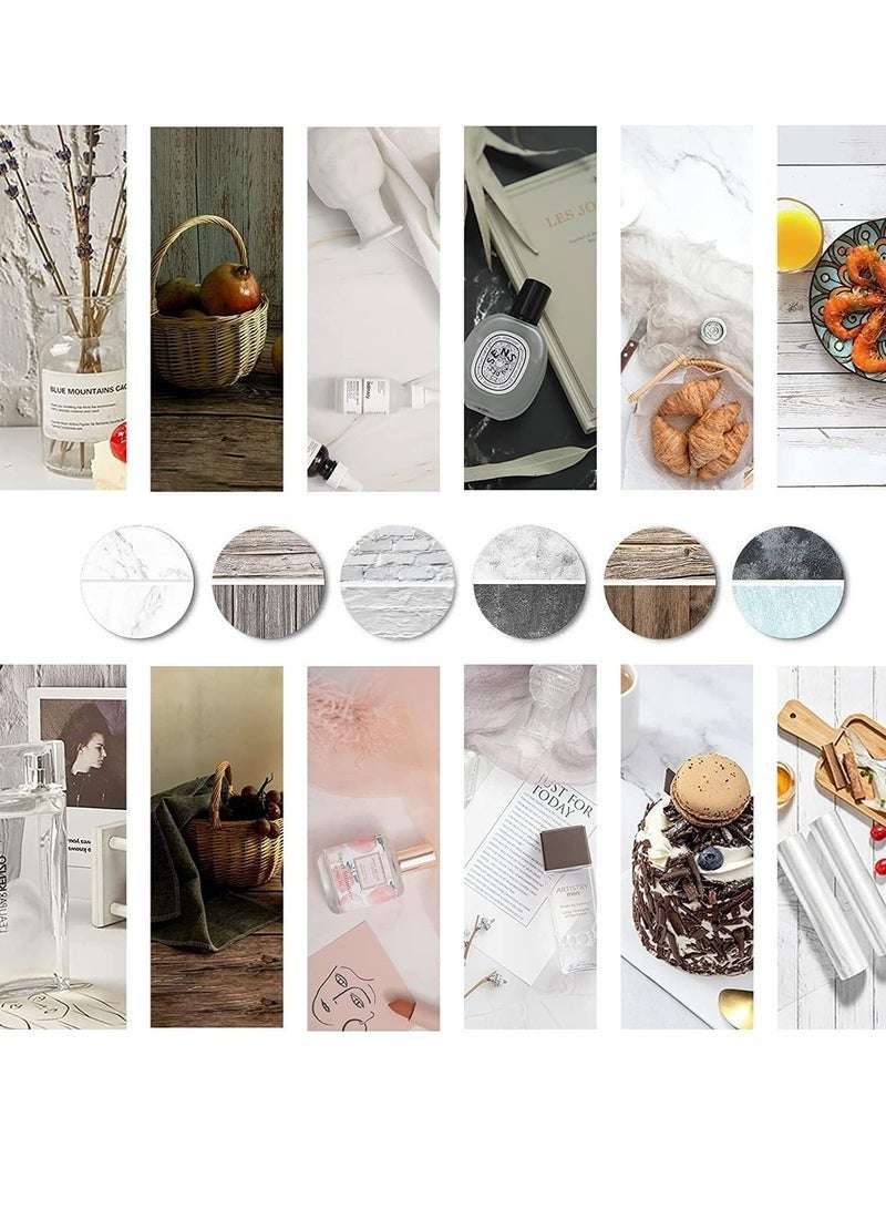 كيلا مجموعة من 6 ورقات خلفية للتصوير الفوتوغرافي ذات وجهين، تحتوي على 12 نمطًا، بنمط نسيجي من الرخام والخشب والأسمنت، مناسبة لخلفيات الصور المسطحة على سطح الطاولة، مناسبة لجلسات تصوير المجوهرات ومستحضرات التجميل والمكياج. - Image 4