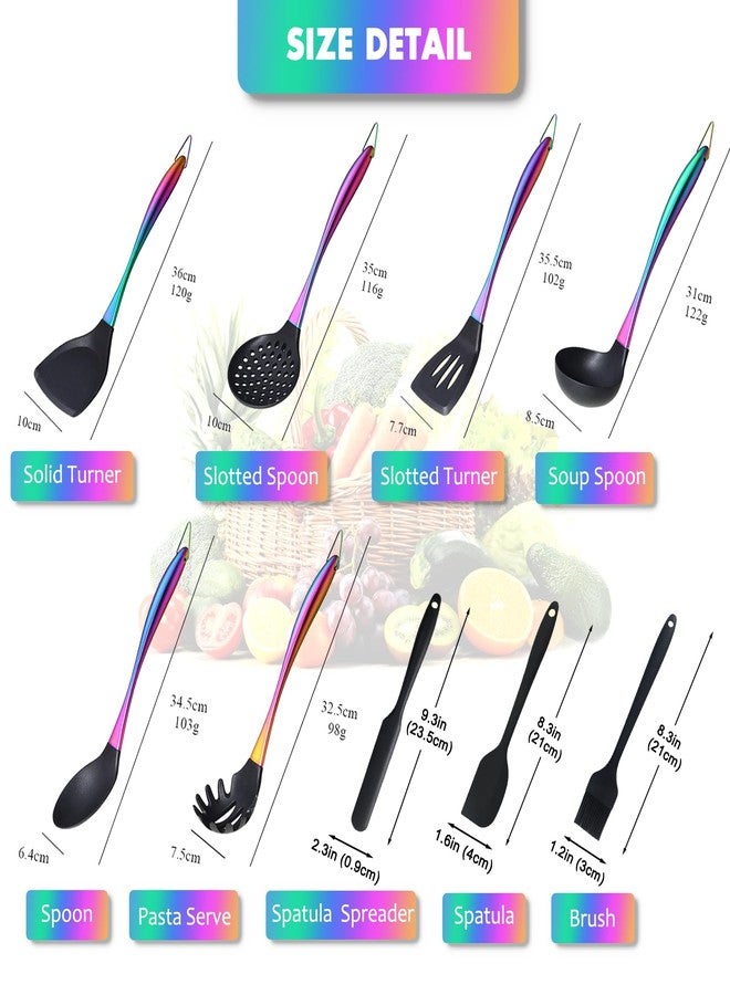 Blithely Silicone Cooking Utensils Set, 9Pcs Kitchen Utensil Set with Stainless Steel Handle, Heat-Resistant Silicone Utensils for Cooking, Non-Stick Spatula Set with Spoons, Turners, Ladle (Rainbow) - Image 2