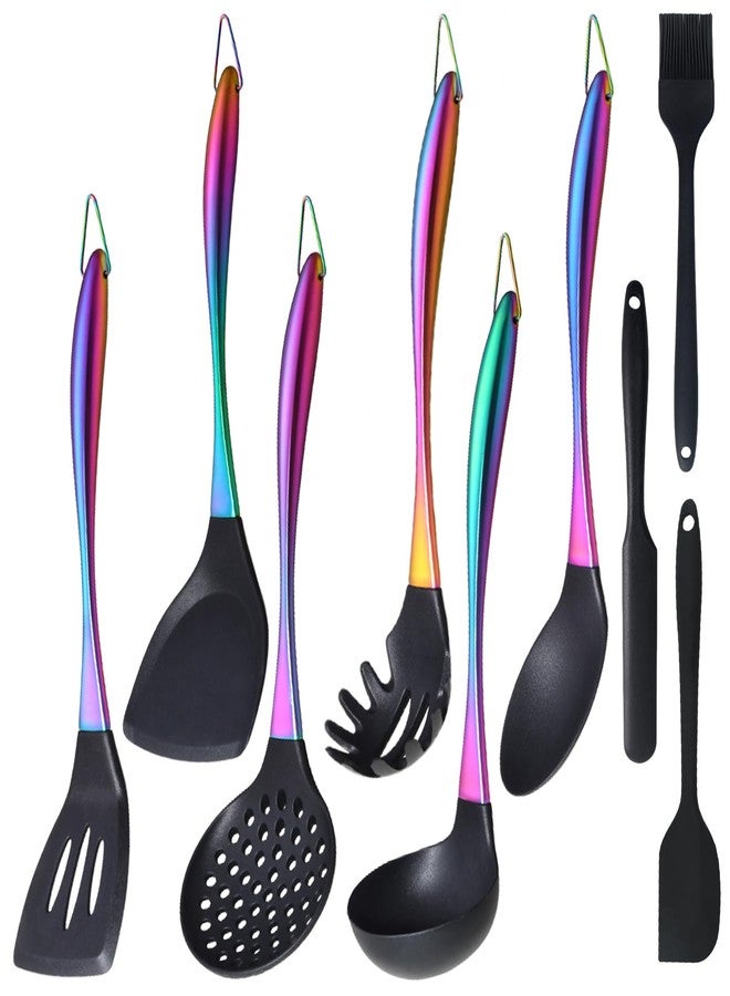 Blithely Silicone Cooking Utensils Set, 9Pcs Kitchen Utensil Set with Stainless Steel Handle, Heat-Resistant Silicone Utensils for Cooking, Non-Stick Spatula Set with Spoons, Turners, Ladle (Rainbow) - Image 1