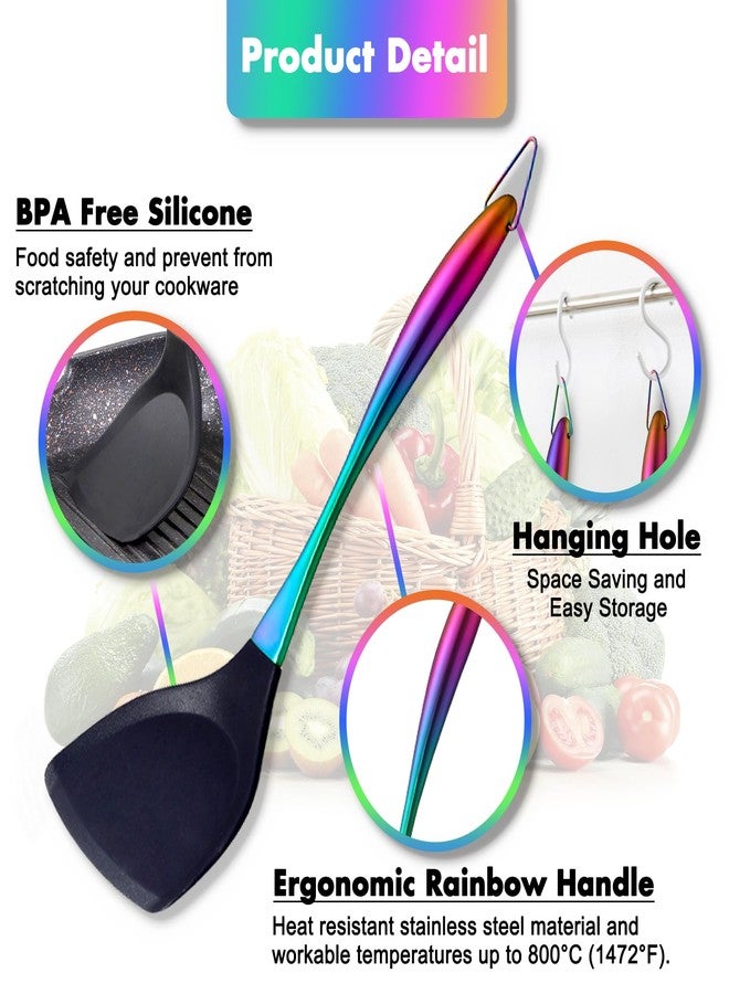 Blithely Silicone Cooking Utensils Set, 9Pcs Kitchen Utensil Set with Stainless Steel Handle, Heat-Resistant Silicone Utensils for Cooking, Non-Stick Spatula Set with Spoons, Turners, Ladle (Rainbow) - Image 3