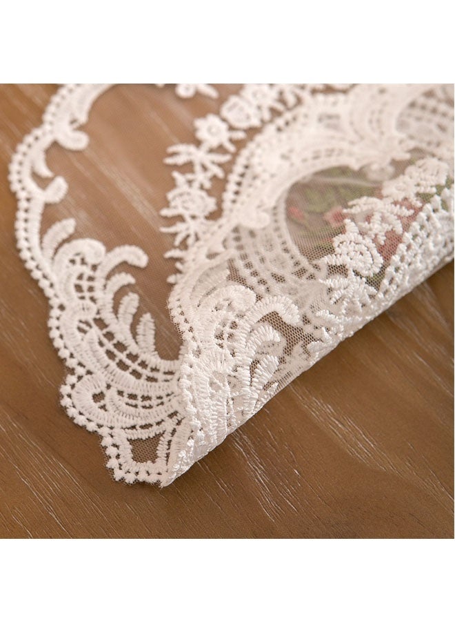 2 Pieces European Lace Table Mat Set - Round Embroidered Vintage Doilies for Dining Table, Coffee Table, Furniture Decor, Antique Lace Coasters & Dust Cover 29*29CM (White, Floral Design) - Image 5