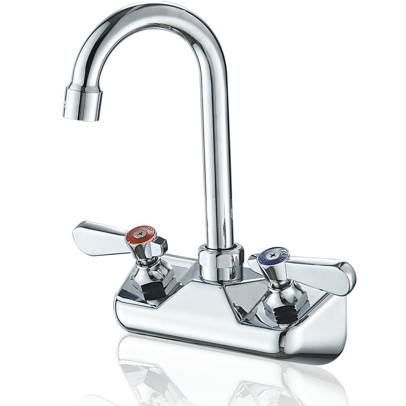 Bathfinesse Kitchen Sink Faucet Wall Mount 4 Center Commercial Kitchen Sink Faucet with 312 Gooseneck Spout Two Lever Handles Brass Constructed Mixer Tap Chrome Polished
