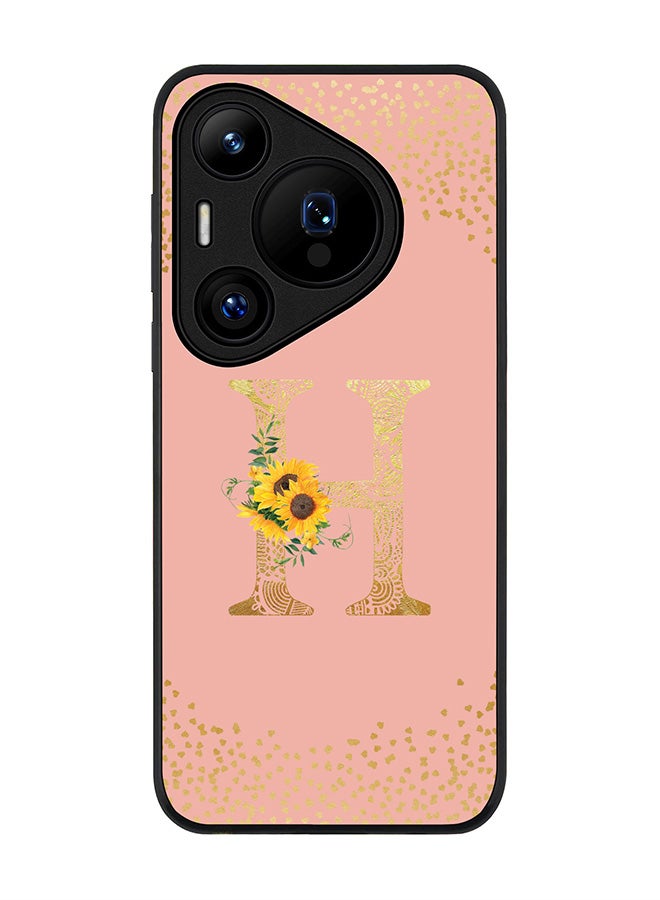 Stylizedd Rugged Black edge case for Huawei Pura 70, Slim fit Case Flexible Cover - Custom Monogram Initial Letter Floral Pattern Alphabet - H (Rose Pink ) - Image 1
