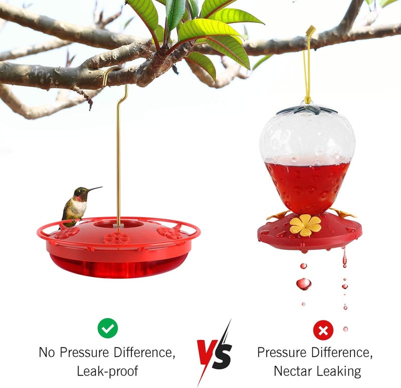 eWonLife 2 Pack Hummingbird Feeders for Outdoors, 16oz Leak-Proof Saucer Humming Bird Feeder with Integrated Ant Moat, Bee Proof 5 Feeding Ports, Brush, Easy Clean & Refill, Hanging Garden Yard Décor - Image 4