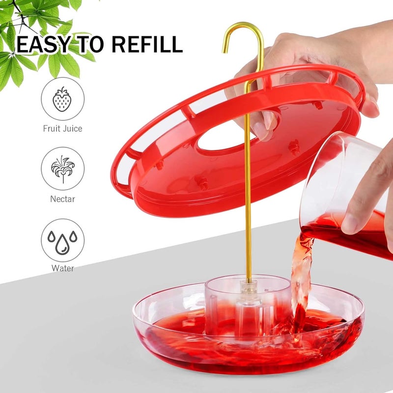 eWonLife 2 Pack Hummingbird Feeders for Outdoors, 16oz Leak-Proof Saucer Humming Bird Feeder with Integrated Ant Moat, Bee Proof 5 Feeding Ports, Brush, Easy Clean & Refill, Hanging Garden Yard Décor - Image 2