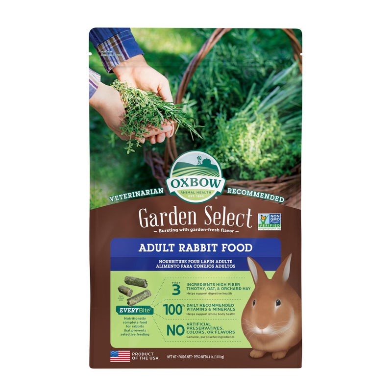 Oxbow Garden Select Rabbit Food, Adult Rabbit, Made with  Timothy Hay, Vitamin u0026 Mineral Rich Pet Food Pellets, Bunny Supplies, Made in USA, High Fiber, 4 lb Bag - Image 1