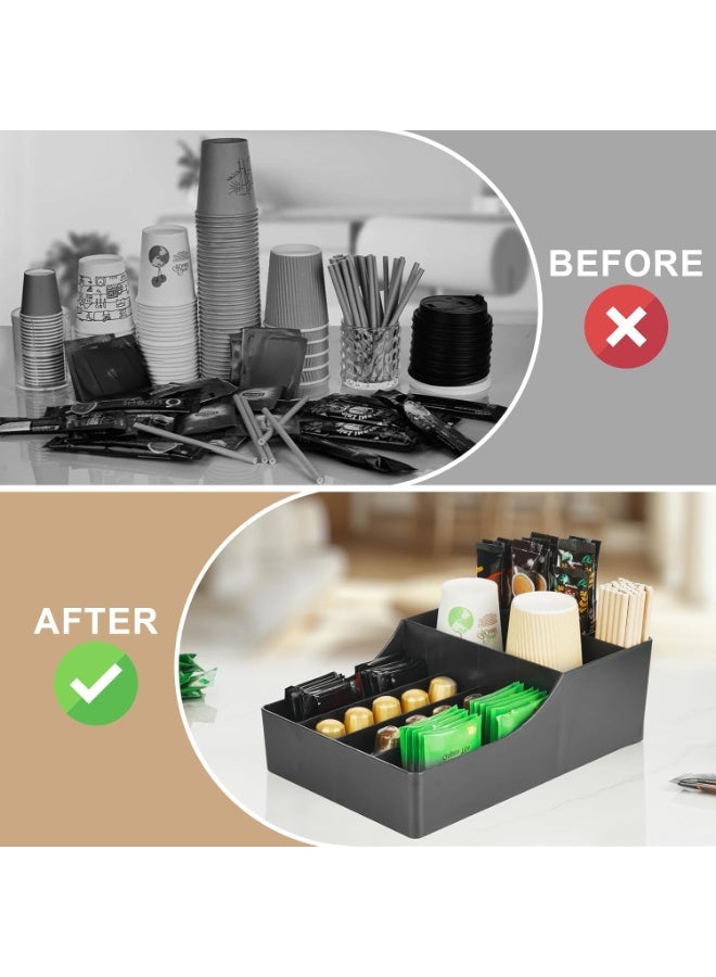 Barakah Coffee Station Storage Rack, 9 Compartment Stockpile Tray, Tea and Condiment Organizer, Countertop Bar Deposit for Home, Office, Living Room, Space-Saving, Durable Design (Black) - Image 1