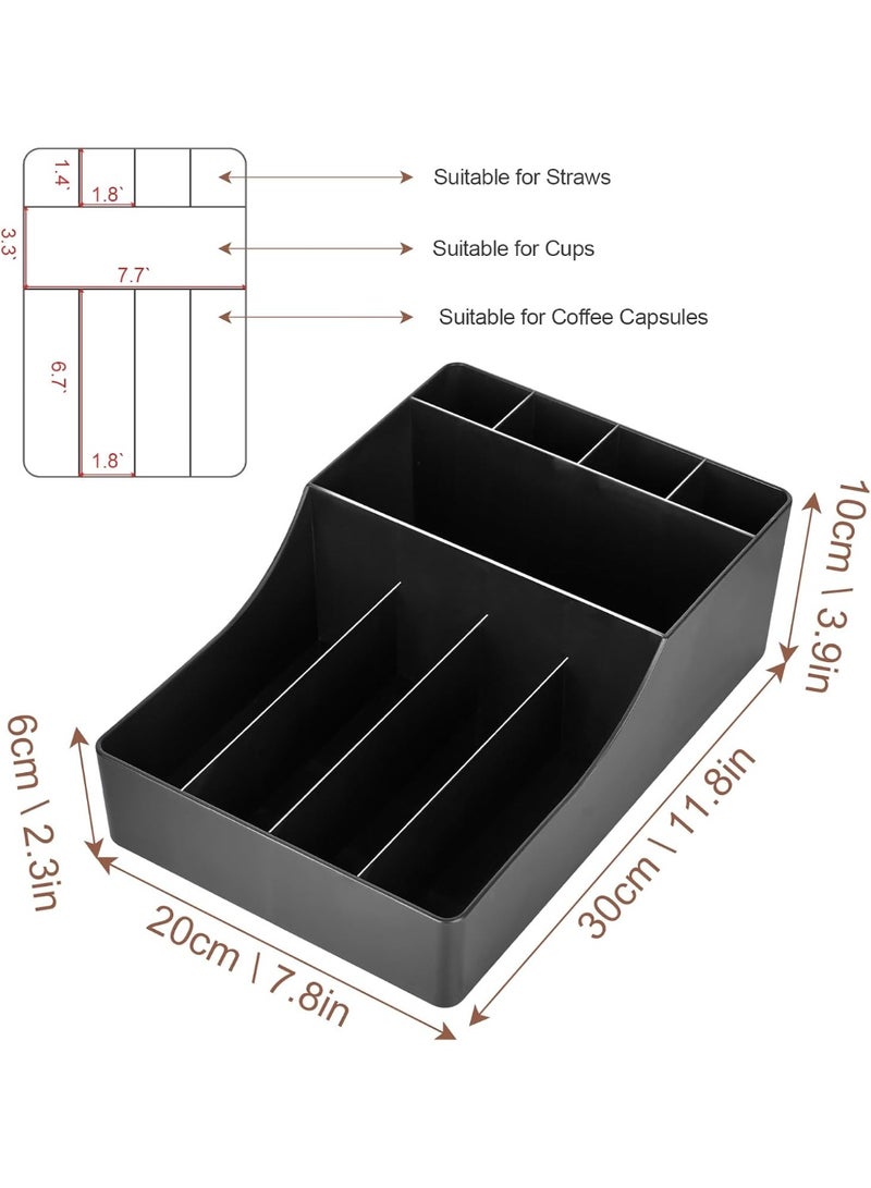 Barakah Coffee Station Storage Rack, 9 Compartment Stockpile Tray, Tea and Condiment Organizer, Countertop Bar Deposit for Home, Office, Living Room, Space-Saving, Durable Design (Black) - Image 5