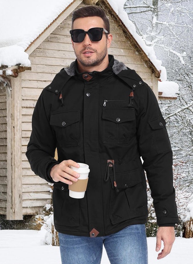 Zoofly Winter Coats for Men Windproof Warm Lining Outdoor Jackets Mens Wear Resistant Work Jacket with Hooded Pockets, Black, 3XL - Image 2