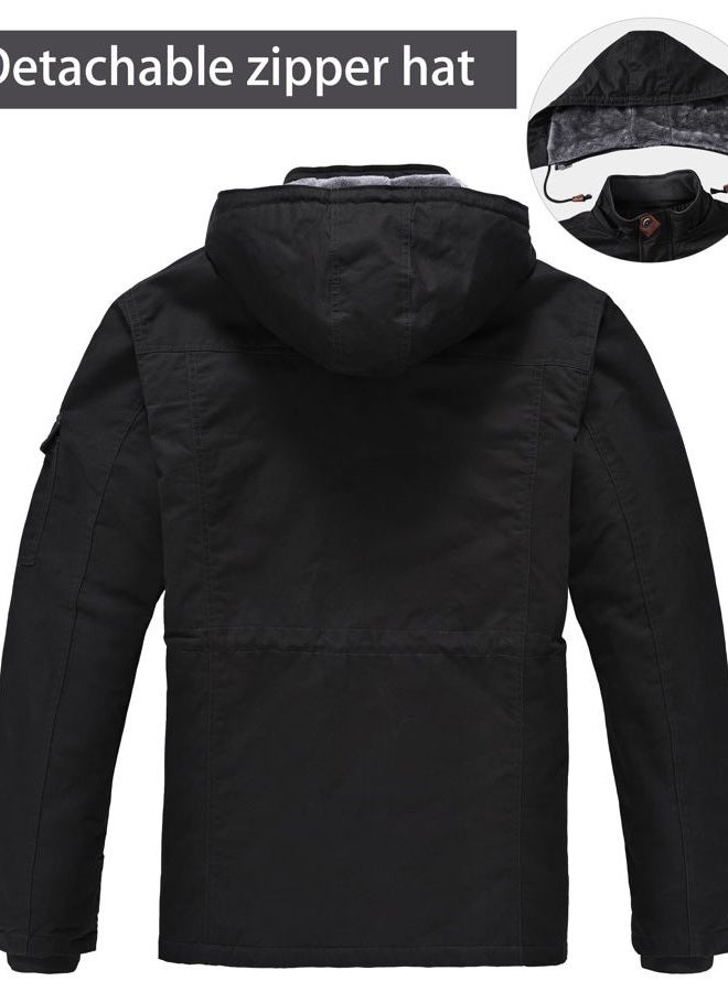 Zoofly Winter Coats for Men Windproof Warm Lining Outdoor Jackets Mens Wear Resistant Work Jacket with Hooded Pockets, Black, 3XL - Image 3