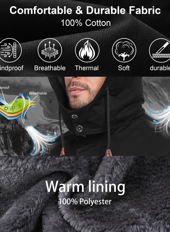 Zoofly Winter Coats for Men Windproof Warm Lining Outdoor Jackets Mens Wear Resistant Work Jacket with Hooded Pockets, Black, 3XL - Image 4