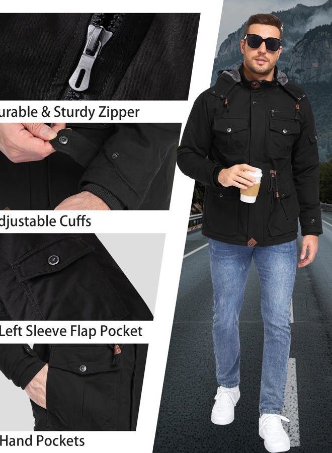 Zoofly Winter Coats for Men Windproof Warm Lining Outdoor Jackets Mens Wear Resistant Work Jacket with Hooded Pockets, Black, 3XL - Image 5