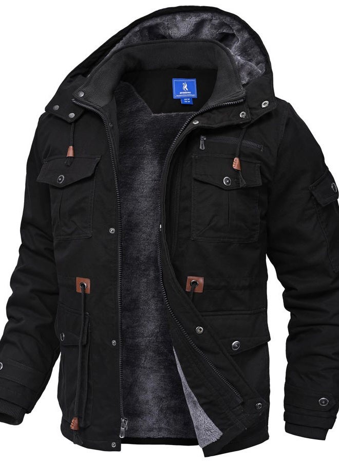 Zoofly Winter Coats for Men Windproof Warm Lining Outdoor Jackets Mens Wear Resistant Work Jacket with Hooded Pockets, Black, 3XL - Image 1